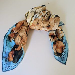 Carolina Herrera Scarf - blue and peach floral pattern - Neckerchief